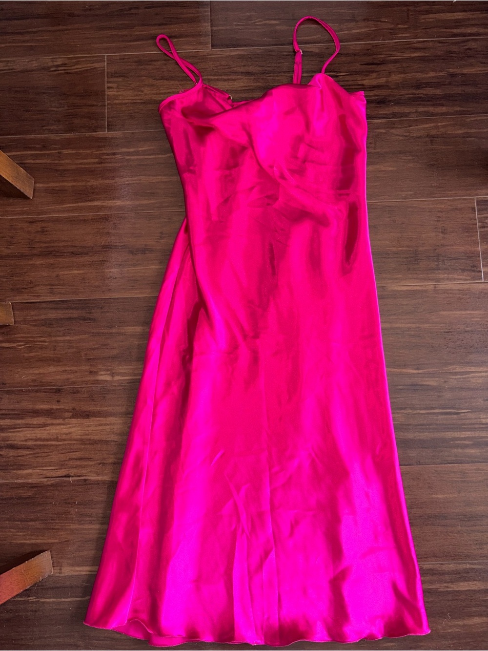 bebe Vibrant Hot Pink Satin Maxi Slip Dress